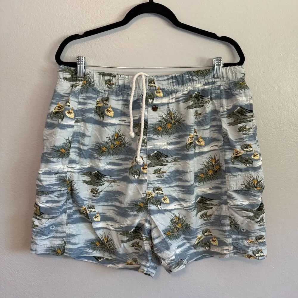 Tommy Bahama Men's Hawaiian Print Floral Blue Swim Trunks Shorts Size XXL